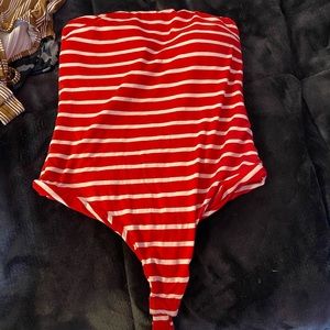 Strapless striped body suit